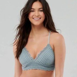Hollister Teal Crochet Festival Beach Bikini Top Size M, NWT